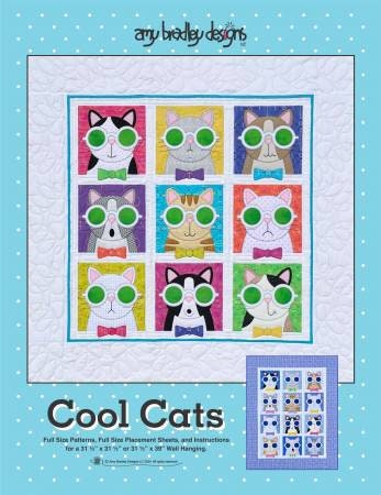 Cool Cats Applique Quilt Pattern - Amy Bradley Designs ABD305, Applique Cat Quilt Pattern - Cat Lover Quilt Pattern, Cat Theme Quilt Pattern