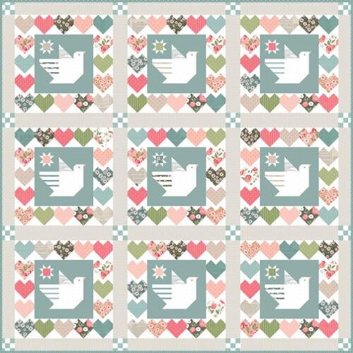 Love Note Quilt Kit - Moda KIT5150, Lovey Dovey Quilt Kit, Hearts and Dove Themed Quilt Kit, Valentine Theme Quilt Kit, Gift for Quilter