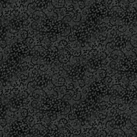 Black Scroll Fabric - Wilmington Prints Essential Basics 26035-999, Black Blender Fabric, Black Scroll Tonal Blender Fabric By the Yard