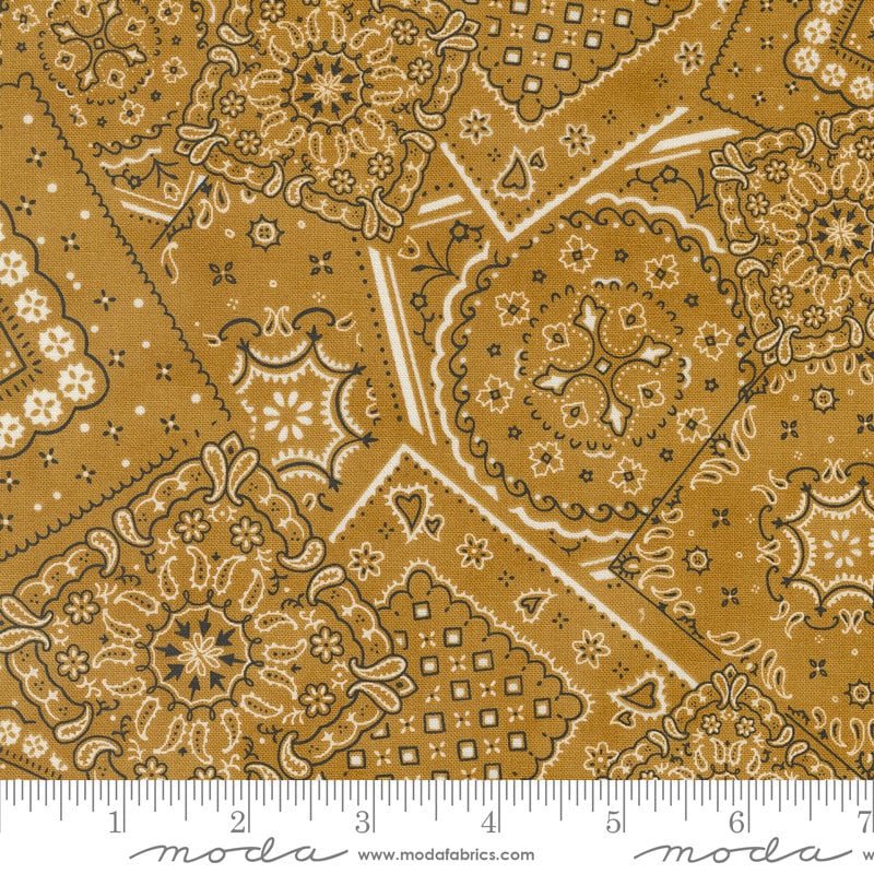 Saddle Ranch Wheat (Gold) Western Bandana Fabric - Moda 33794-14, Cowboy Themed Fabric, Western Bandana Fabric By the Yard