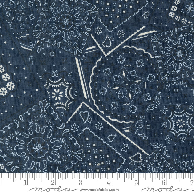 Saddle Ranch Night Sky (Dark Blue) Western Bandana Fabric - Moda 33794-19, Cowboy Themed Fabric, Western Bandana Fabric By the Yard