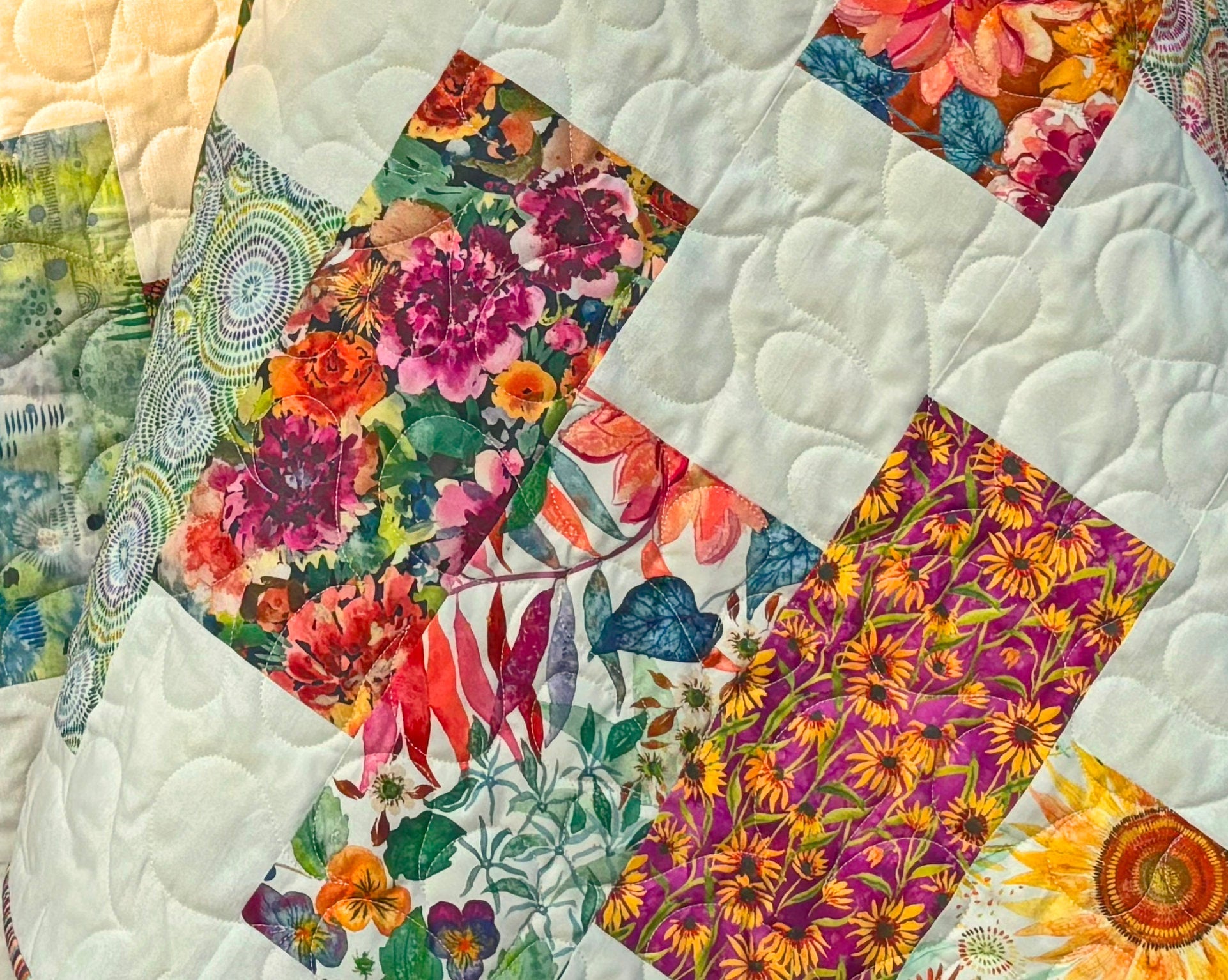 Watercolor Floral Handmade Throw Quilt - Colorful Floral Lap Quilt size 57" X 63"