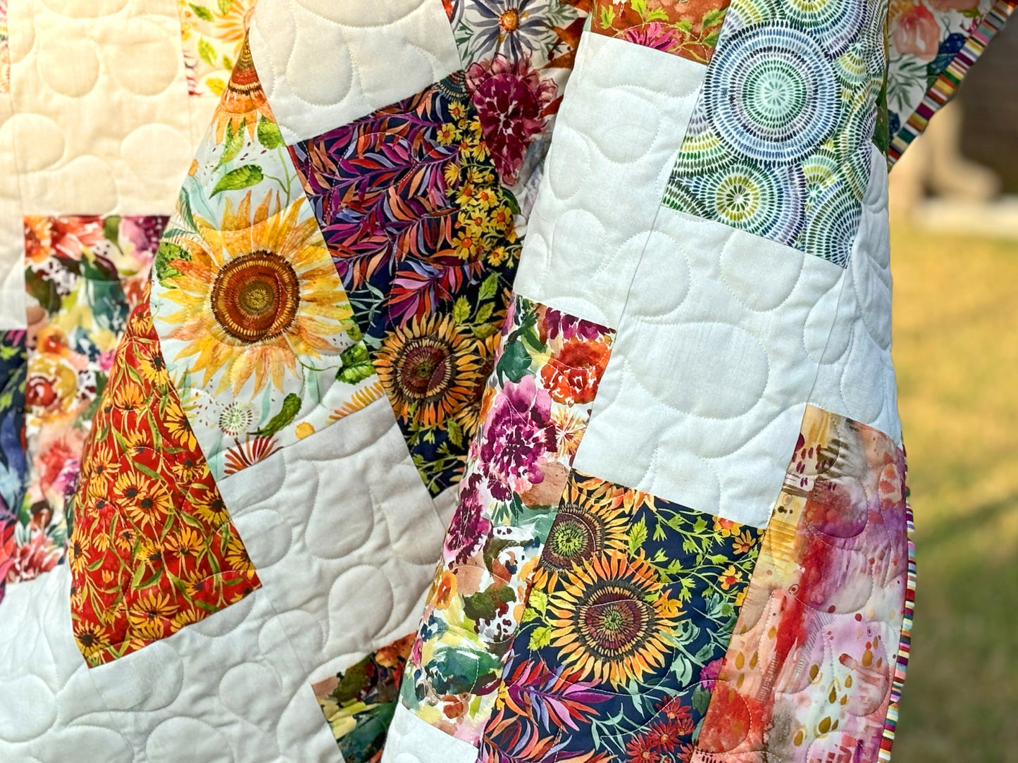 Watercolor Floral Handmade Throw Quilt - Colorful Floral Lap Quilt size 57" X 63"