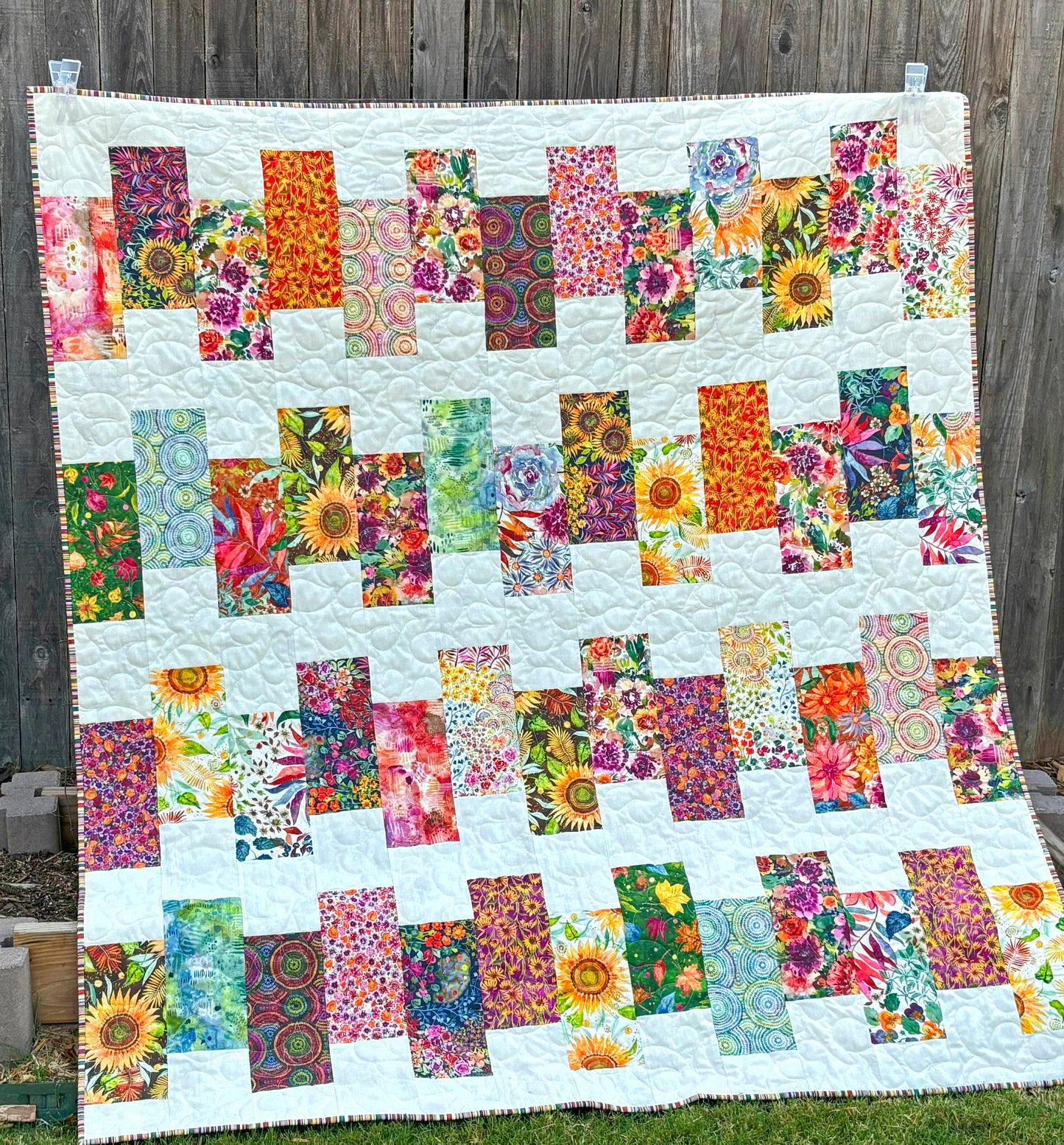 Watercolor Floral Handmade Throw Quilt - Colorful Floral Lap Quilt size 57" X 63"