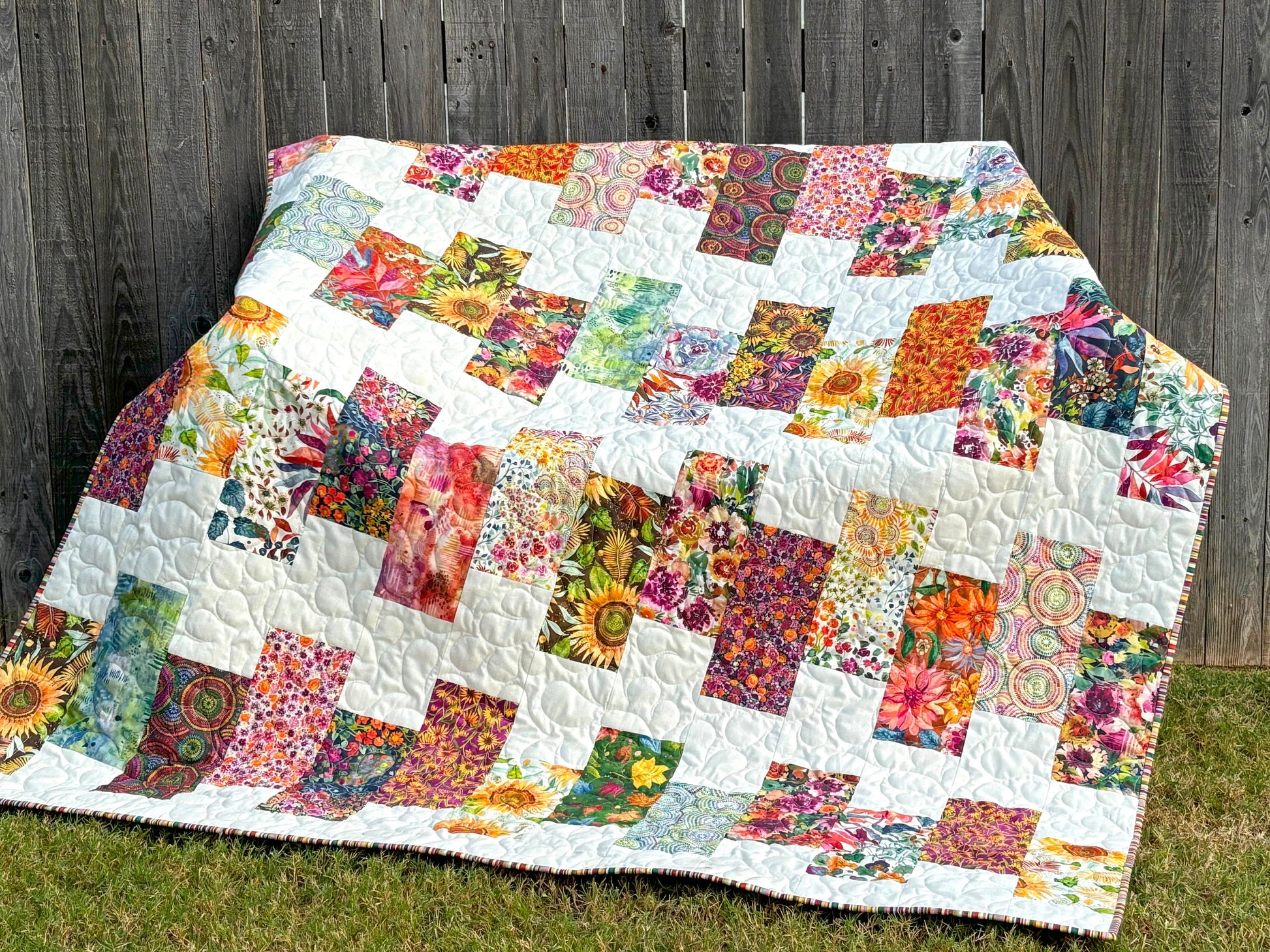 Watercolor Floral Handmade Throw Quilt - Colorful Floral Lap Quilt size 57" X 63"