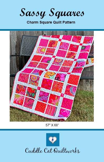 Sassy Squares Quilt Pattern PDF Version, Cuddle Cat Quiltworks CCQ087, Easy Charm Square Quilt Pattern