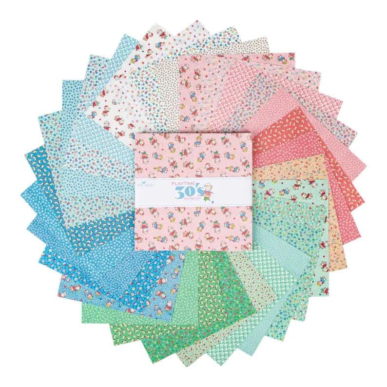 Playtime 30's 5" Stacker Charm Pack - Riley Blake Designs 5-15150-42, Thirties Style Fabric Charm Pack, 30's Retro Fabric Charm Pack