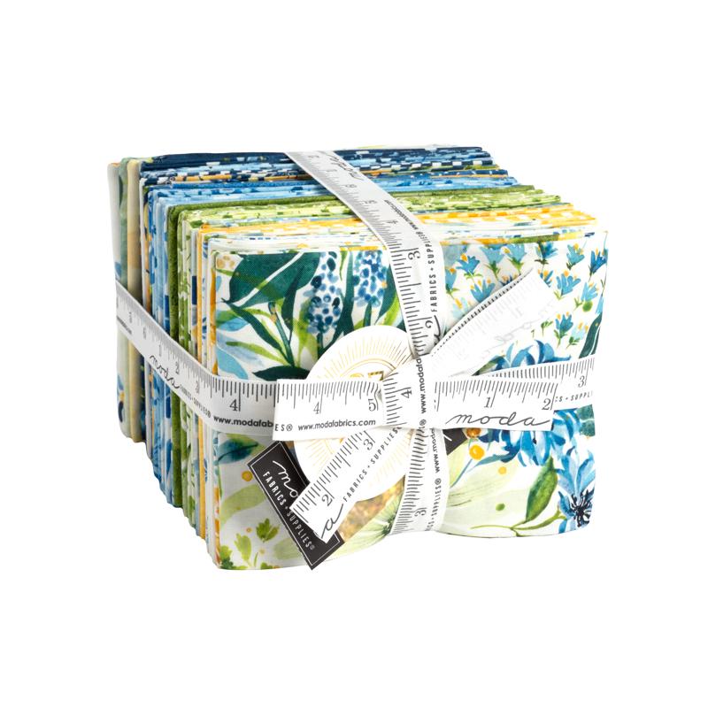 Sunshine and Blue Skies Fat Quarter Bundle 34pc includes 2 Panels - Moda 39820AB, Blue and Yellow Watercolor Floral Fat Quarter Bundle