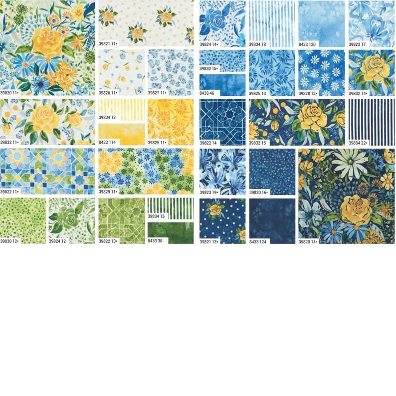 Sunshine and Blue Skies Layer Cake - Moda 39820LC, Blue and Yellow Watercolor Floral Layer Cake by Create Joy Project