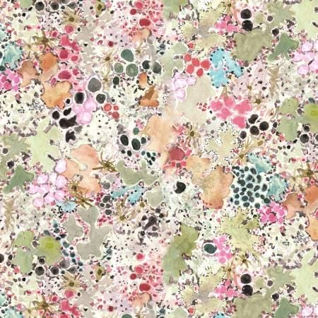 108" Stone Lichen Wide Quilt Backing Fabric - Windham 53734DW-5DES, Pink Green Cream Watercolor Wide Quilt Backing Fabric By the Yard