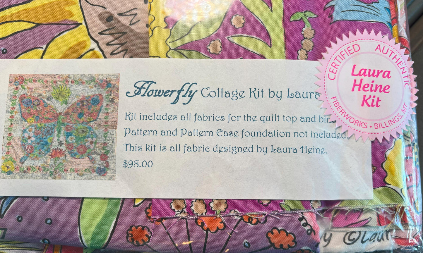 Flowerfly Collage QUILT KIT by Laura Heine Pattern & Fabric Included, Certified Authentic Laura Heine Flowerfly Butterfly Collage Quilt Kit