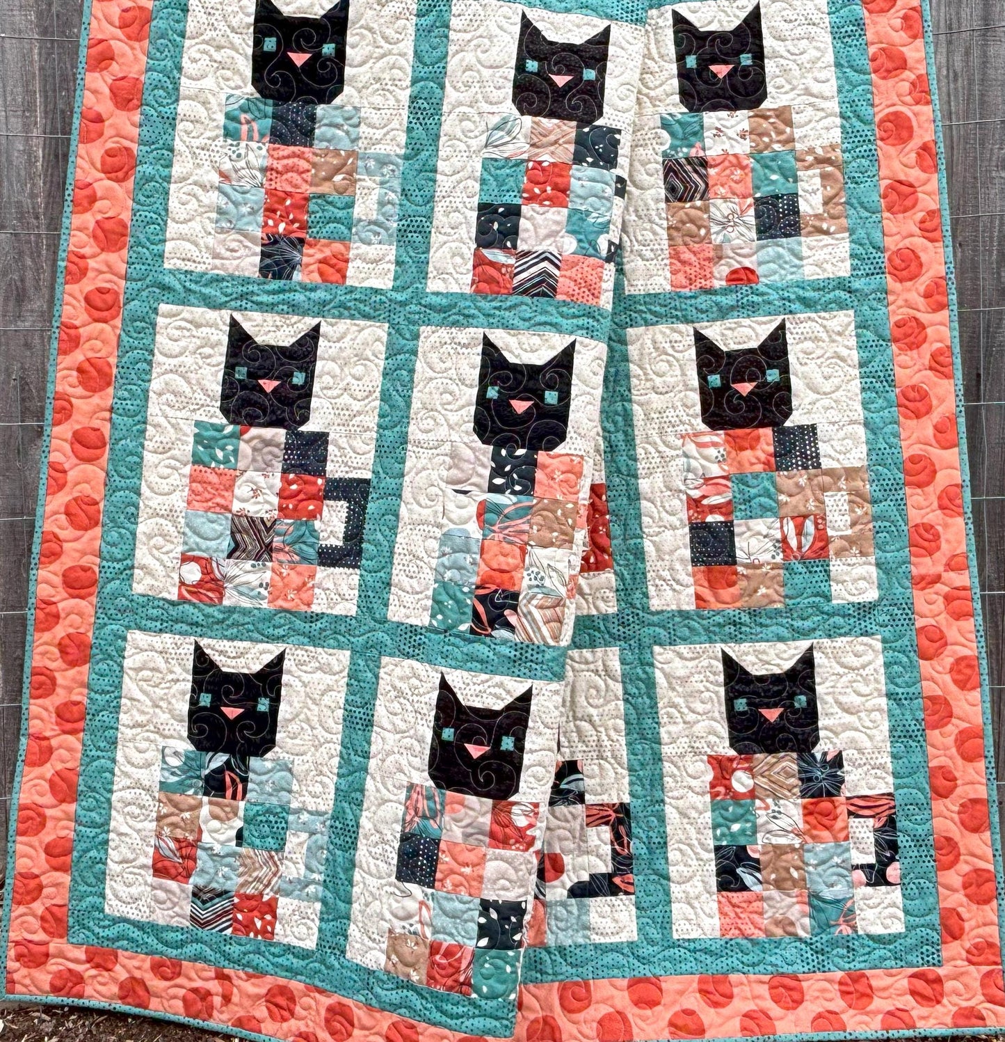 Coffee Cats Quilt Pattern PDF Version - Cuddle Cat Quiltworks CCQ088, Fat Quarter and Scrap Friendly Cat Themed Quilt Pattern