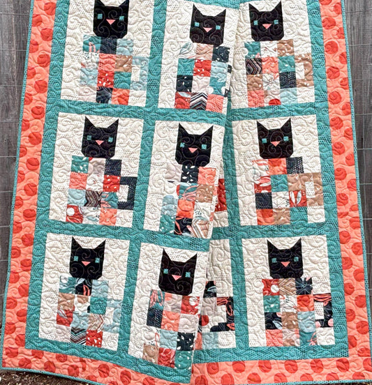 Coffee Cats Quilt Pattern PDF Version - Cuddle Cat Quiltworks CCQ088, Fat Quarter and Scrap Friendly Cat Themed Quilt Pattern