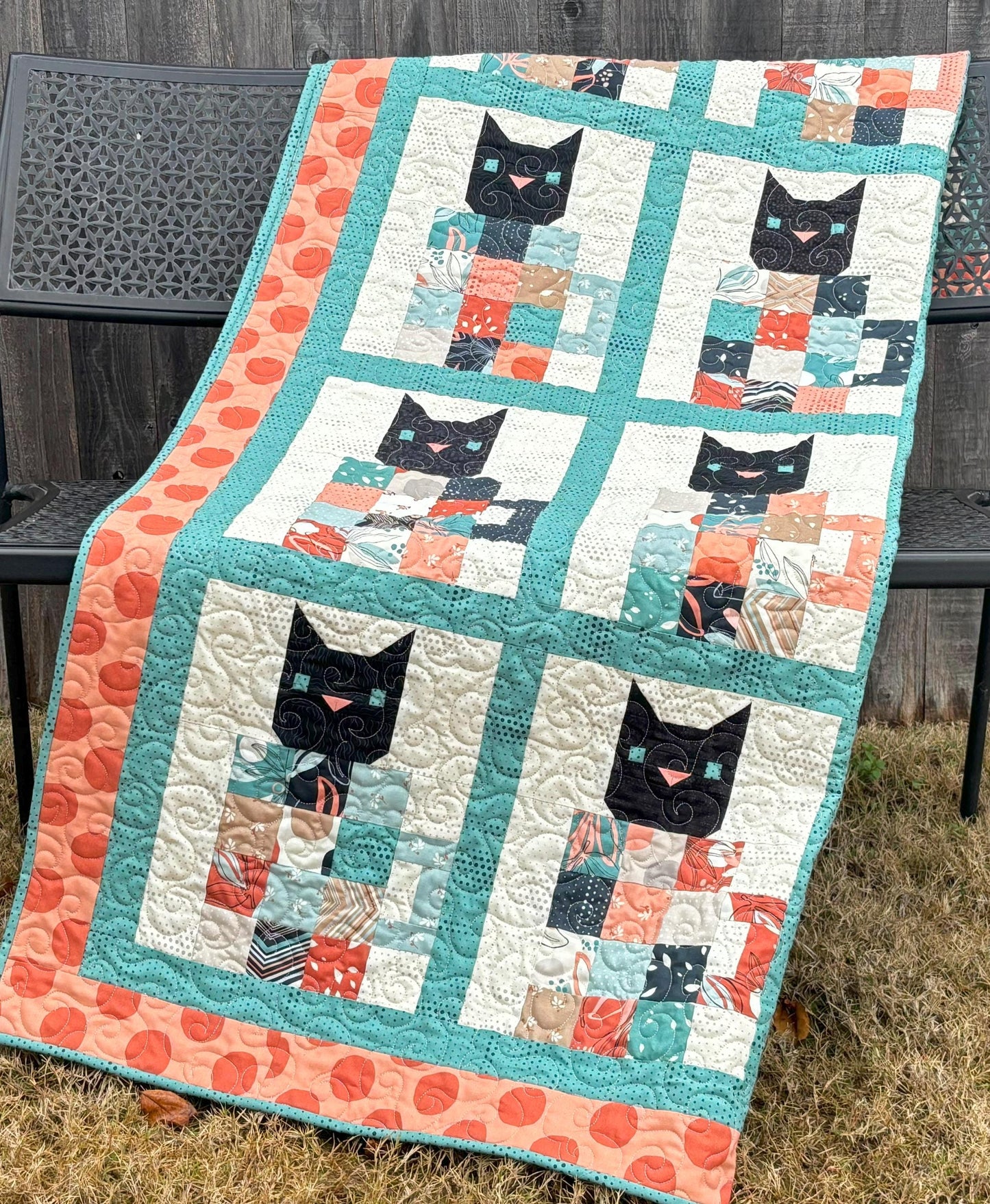 Coffee Cats Quilt Pattern PDF Version - Cuddle Cat Quiltworks CCQ088, Fat Quarter and Scrap Friendly Cat Themed Quilt Pattern