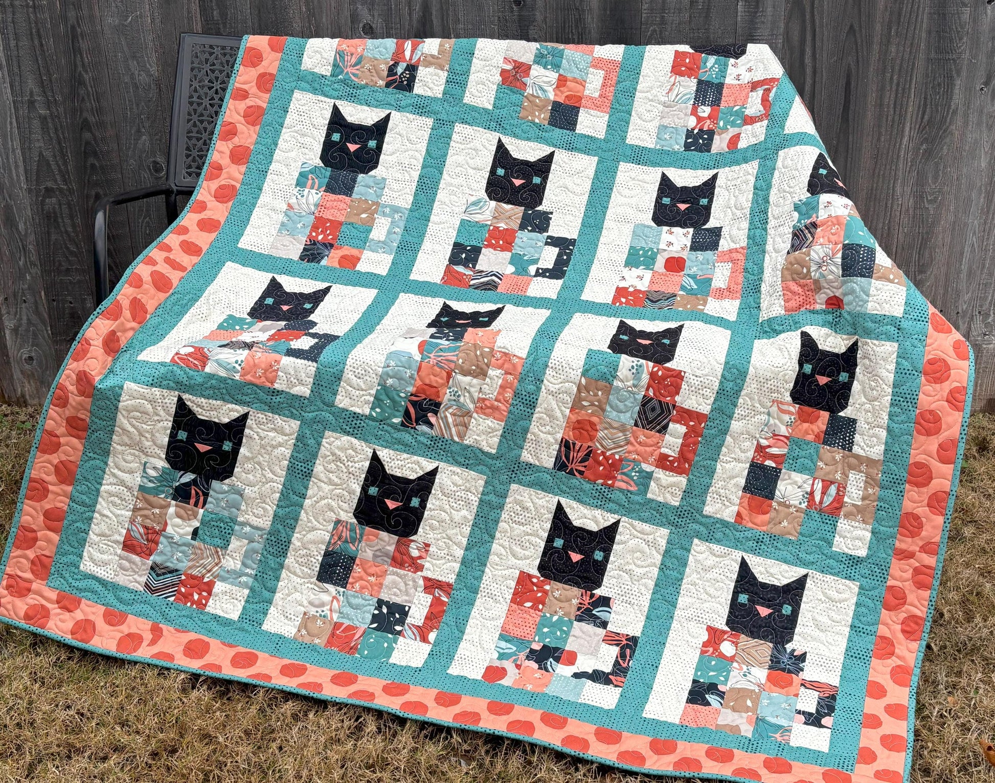 Coffee Cats Quilt Pattern PDF Version - Cuddle Cat Quiltworks CCQ088, Fat Quarter and Scrap Friendly Cat Themed Quilt Pattern