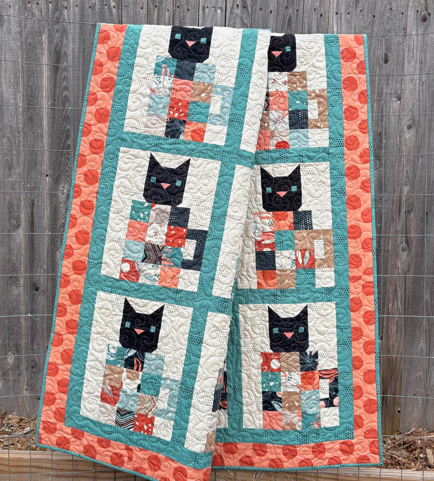 Coffee Cats Quilt Pattern PDF Version - Cuddle Cat Quiltworks CCQ088, Fat Quarter and Scrap Friendly Cat Themed Quilt Pattern