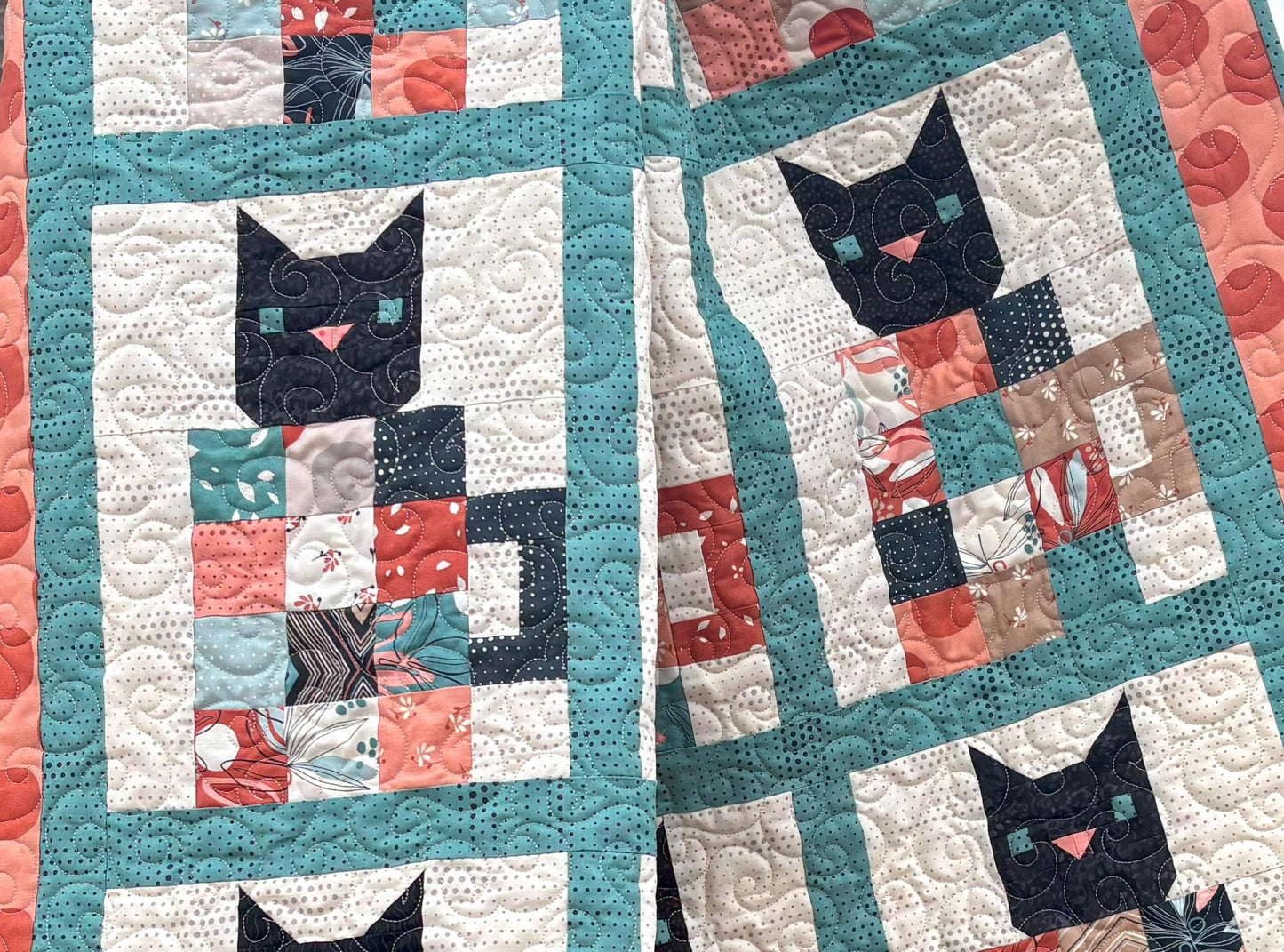 Coffee Cats Quilt Pattern Printed Version - Cuddle Cat Quiltworks CCQ088, Fat Quarter and Scrap Friendly Cat and Themed Quilt Pattern