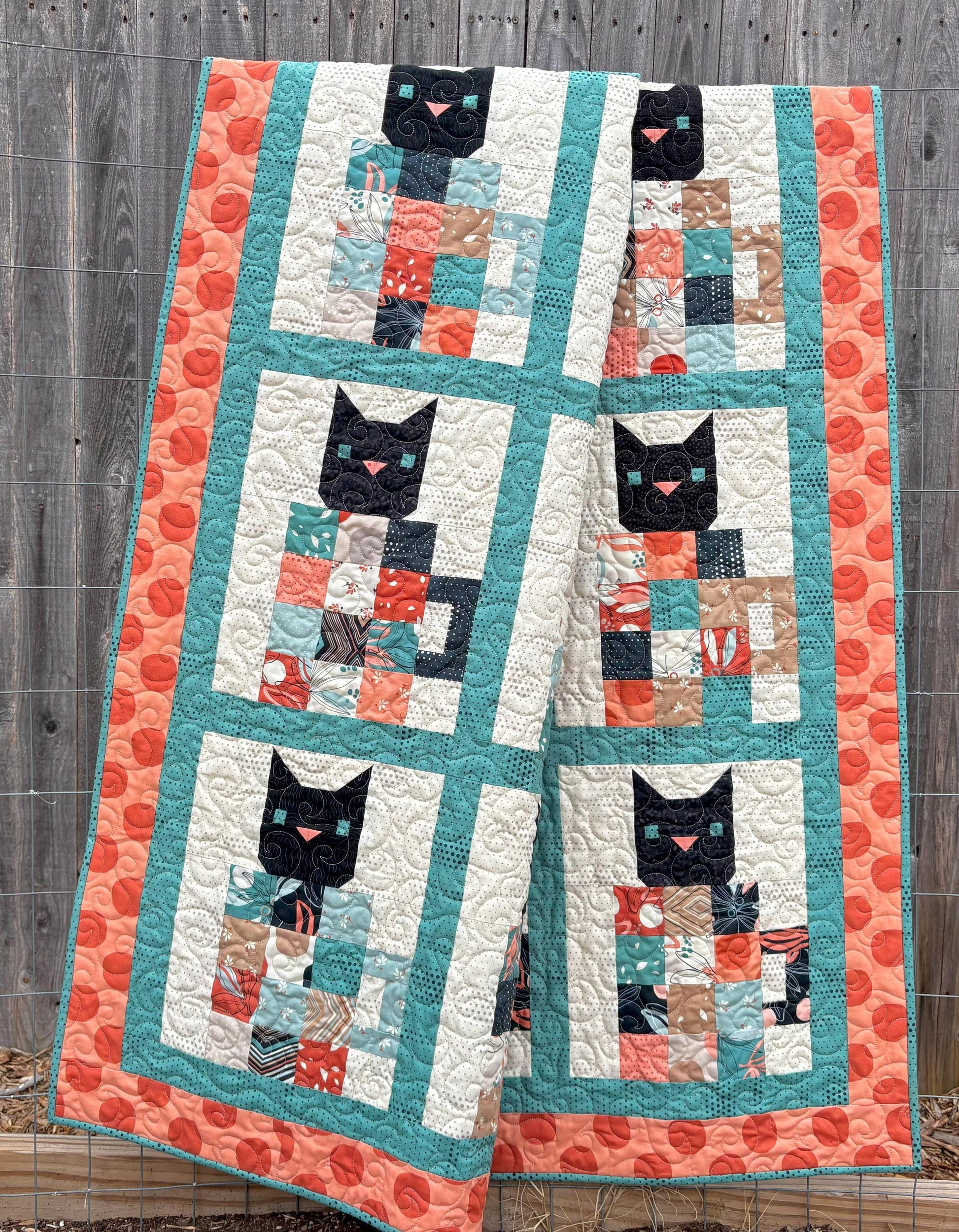 Coffee Cats Quilt Pattern Printed Version - Cuddle Cat Quiltworks CCQ088, Fat Quarter and Scrap Friendly Cat and Themed Quilt Pattern