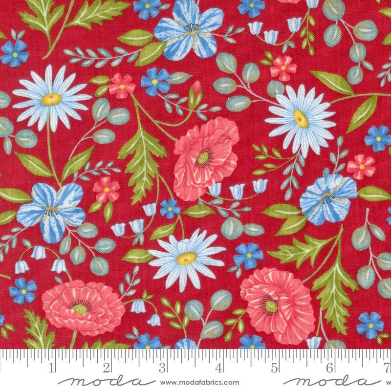 Red White and Bloom Layer Cake - Deb Strain for Moda 56110LC, Patriotic Floral Fabric Layer Cake, Red White and Blue Floral Layer Cake