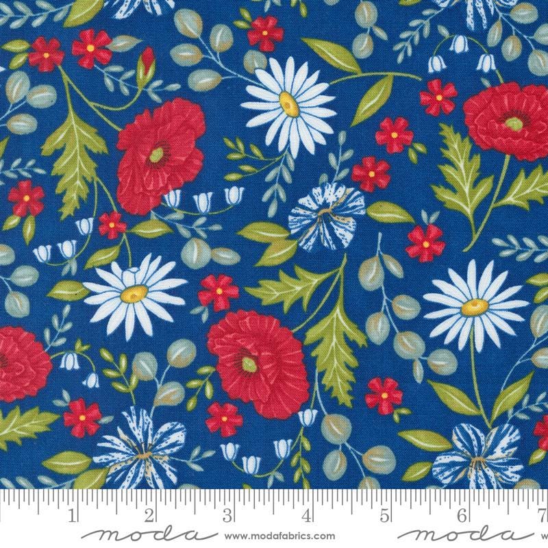 Red White and Bloom Layer Cake - Deb Strain for Moda 56110LC, Patriotic Floral Fabric Layer Cake, Red White and Blue Floral Layer Cake