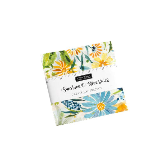 Sunshine and Blue Skies Charm Pack - Moda 39820PP, Blue and Yellow Watercolor Floral Charm Pack by Create Joy Project