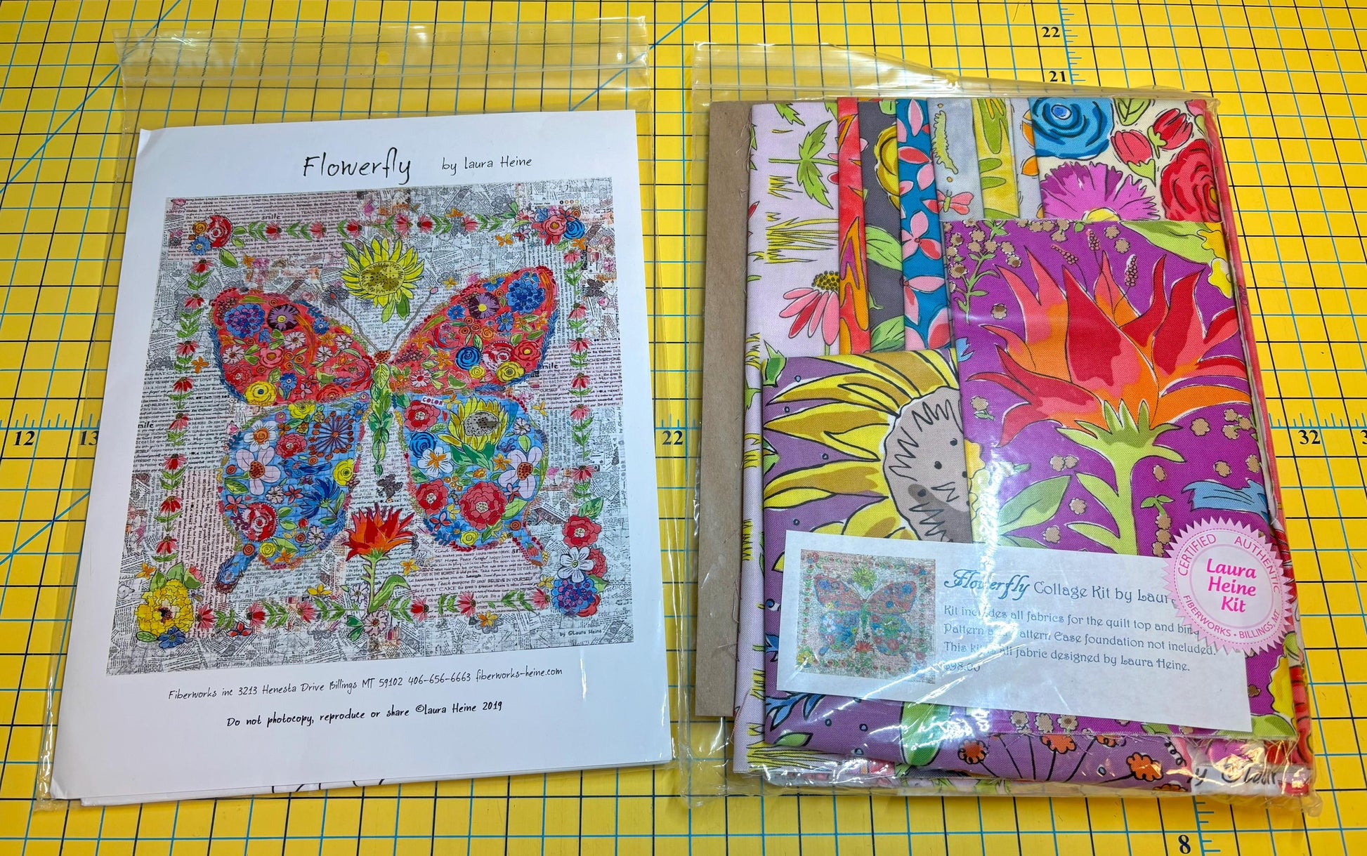 Flowerfly Collage QUILT KIT by Laura Heine Pattern & Fabric Included, Certified Authentic Laura Heine Flowerfly Butterfly Collage Quilt Kit