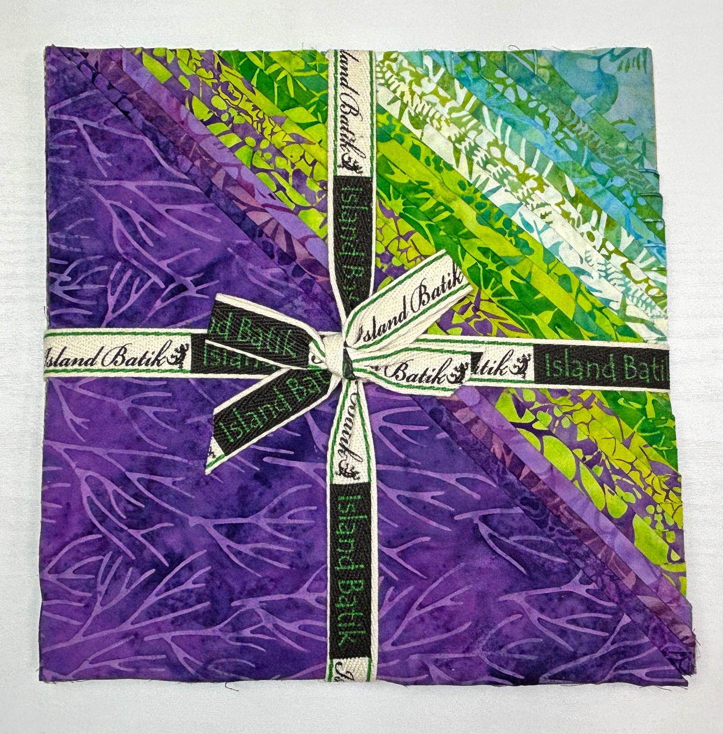 Island Batik Petal Poetry Stack/Layer Cake - 42 - 10" Fabric Squares, Green and Purple Batik Layer Cake