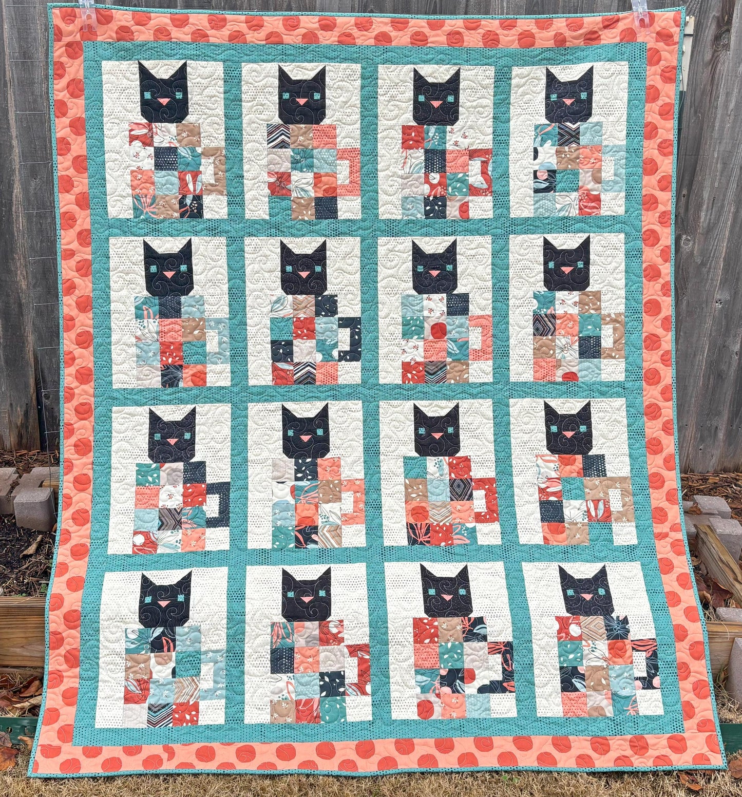 Coffee Cats Quilt Pattern PDF Version - Cuddle Cat Quiltworks CCQ088, Fat Quarter and Scrap Friendly Cat Themed Quilt Pattern