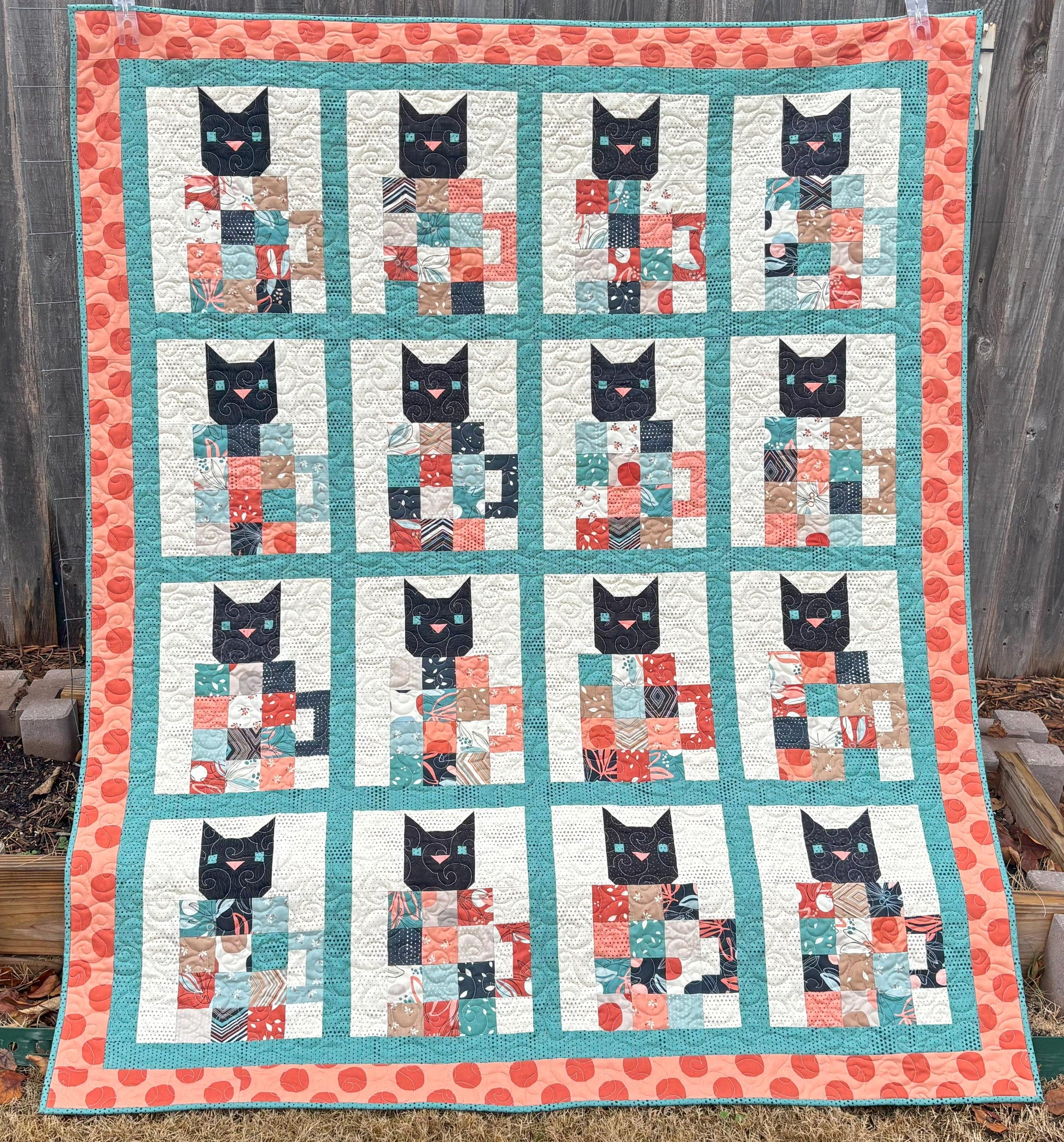 Coffee Cats Quilt Pattern Printed Version - Cuddle Cat Quiltworks CCQ088, Fat Quarter and Scrap Friendly Cat and Themed Quilt Pattern