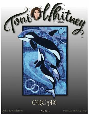 Orcas Whales Art Quilt Pattern by Toni Whitney Design O044TW, Raw Edge Fusible Applique Whale Art Quilt Pattern