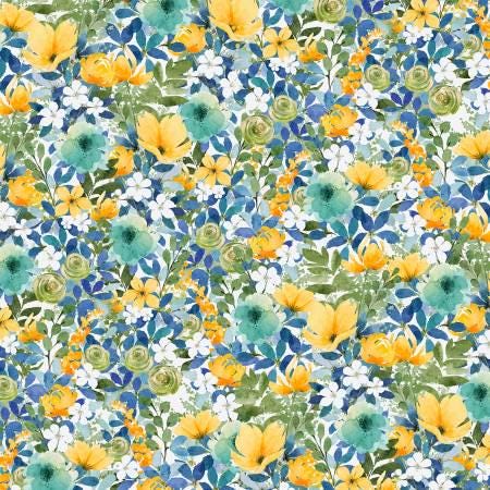 Sunlit Serenade Charm Pack - Wilmington Prints Q508-845-508, Blue Yellow Green Floral Charm Pack