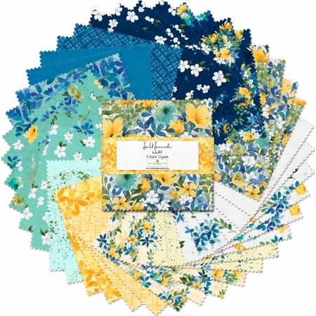 Sunlit Serenade Charm Pack - Wilmington Prints Q508-845-508, Blue Yellow Green Floral Charm Pack