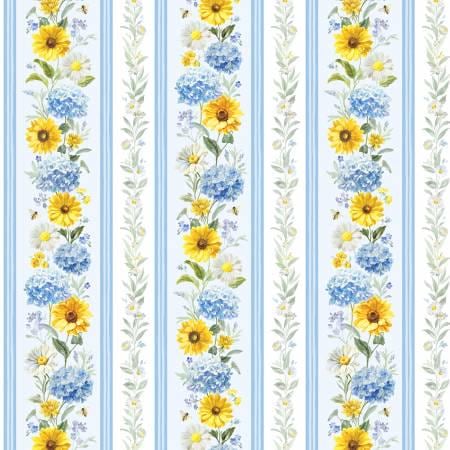 Bees & Blooms Charm Pack - Wilmington Prints Q508-841-508, Blue and Yellow Floral Charm Pack