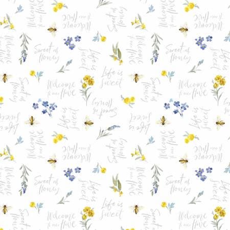 Bees & Blooms Charm Pack - Wilmington Prints Q508-841-508, Blue and Yellow Floral Charm Pack