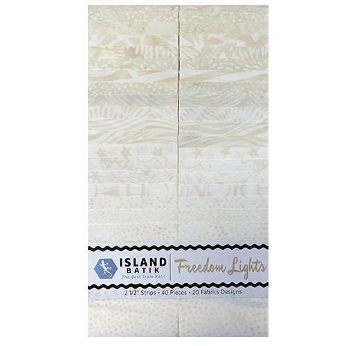 Island Batik Freedom Lights Strip Pack - 40 2 1/2" Pre Cut Fabric Strips, Cream Neutral Batik Fabric Strips, Cream Batik Jelly Roll