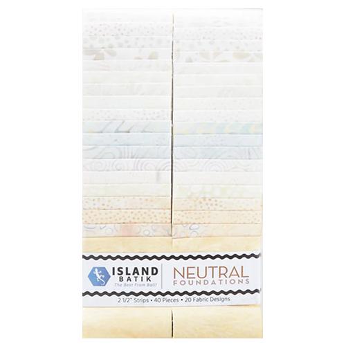 Island Batik Neutral Foundations Strip Pack - 40 2 1/2" Pre Cut Fabric Strips, White & Cream Neutral Batik Fabric Strips