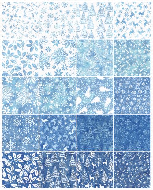 Island Batik Tinsel Treasures Strip Pack - 40 2 1/2" Pre Cut Fabric Strips, Christmas Themed Batik Strip Pack, Blue Batik Christmas Fabric