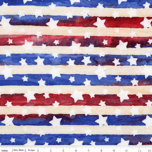 Let Freedom Reign Patriotic Striped Batik Fabric - 27" REMNANT CUT - Riley Blake Designs BT23191-223, Red White Blue Patriotic Batik Fabric