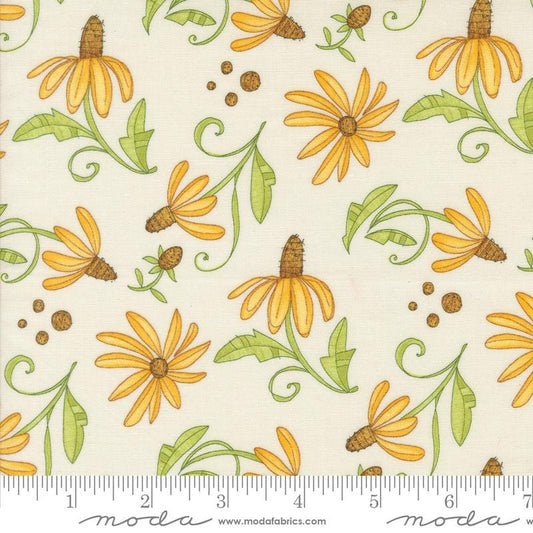 Superbloom Daisyish Florals Cream Fabric - Robin Pickens for Moda #48783-11, Yellow & Cream Floral Fabric By the Yard