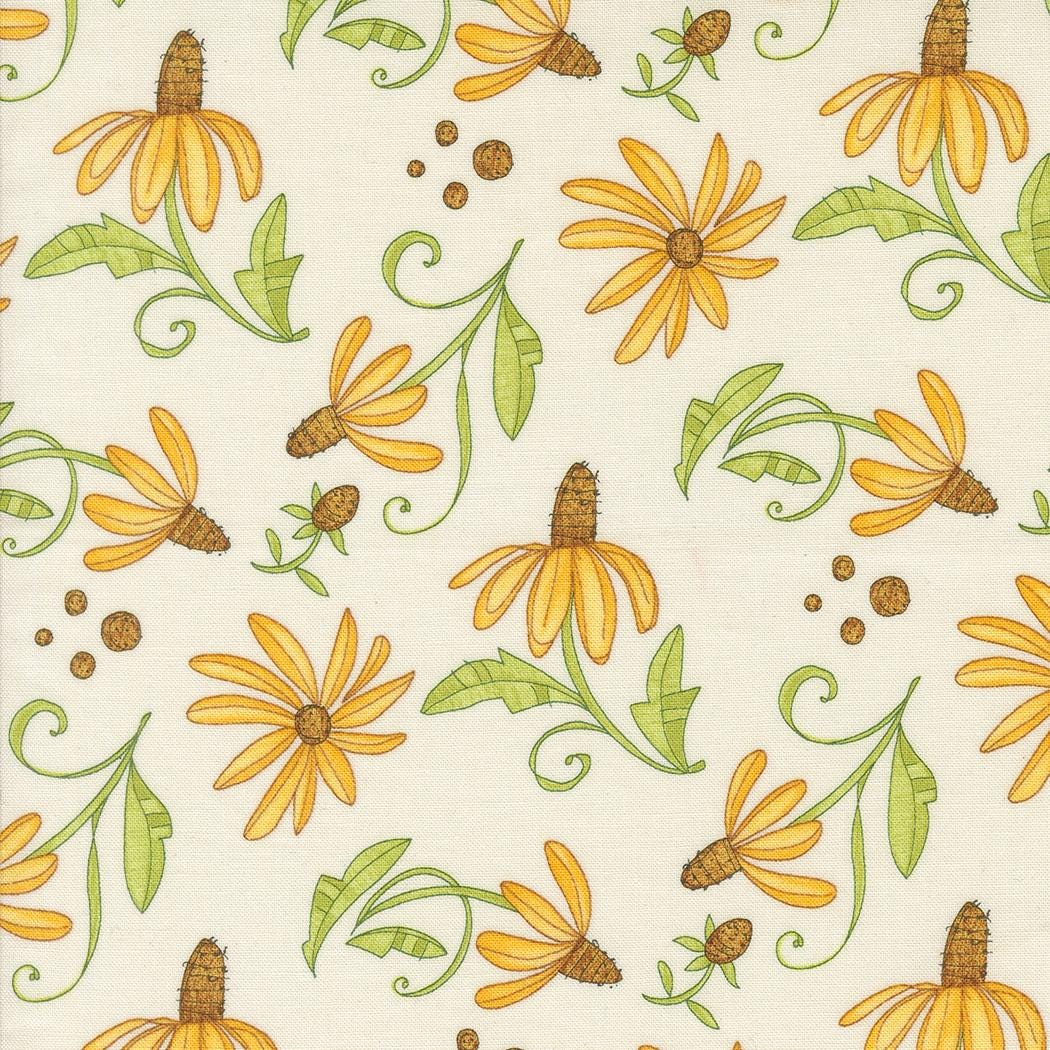 Superbloom Daisyish Florals Cream Fabric - Robin Pickens for Moda #48783-11, Yellow & Cream Floral Fabric By the Yard