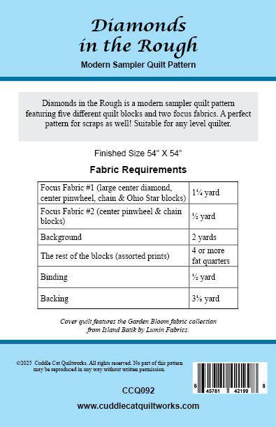 Diamonds in the Rough Quilt Pattern Printed Version - Cuddle Cat Quiltworks CCQ092, Modern Sampler Quilt Pattern, Scrappy Quilt Pattern