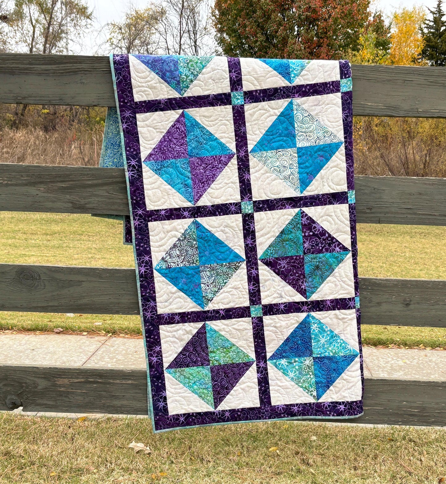 Gemstones Quilt Pattern PDF Version - Cuddle Cat Quiltworks CCQ093, Diamond Quilt Pattern for 10" Squares, Large Block Quilt Pattern