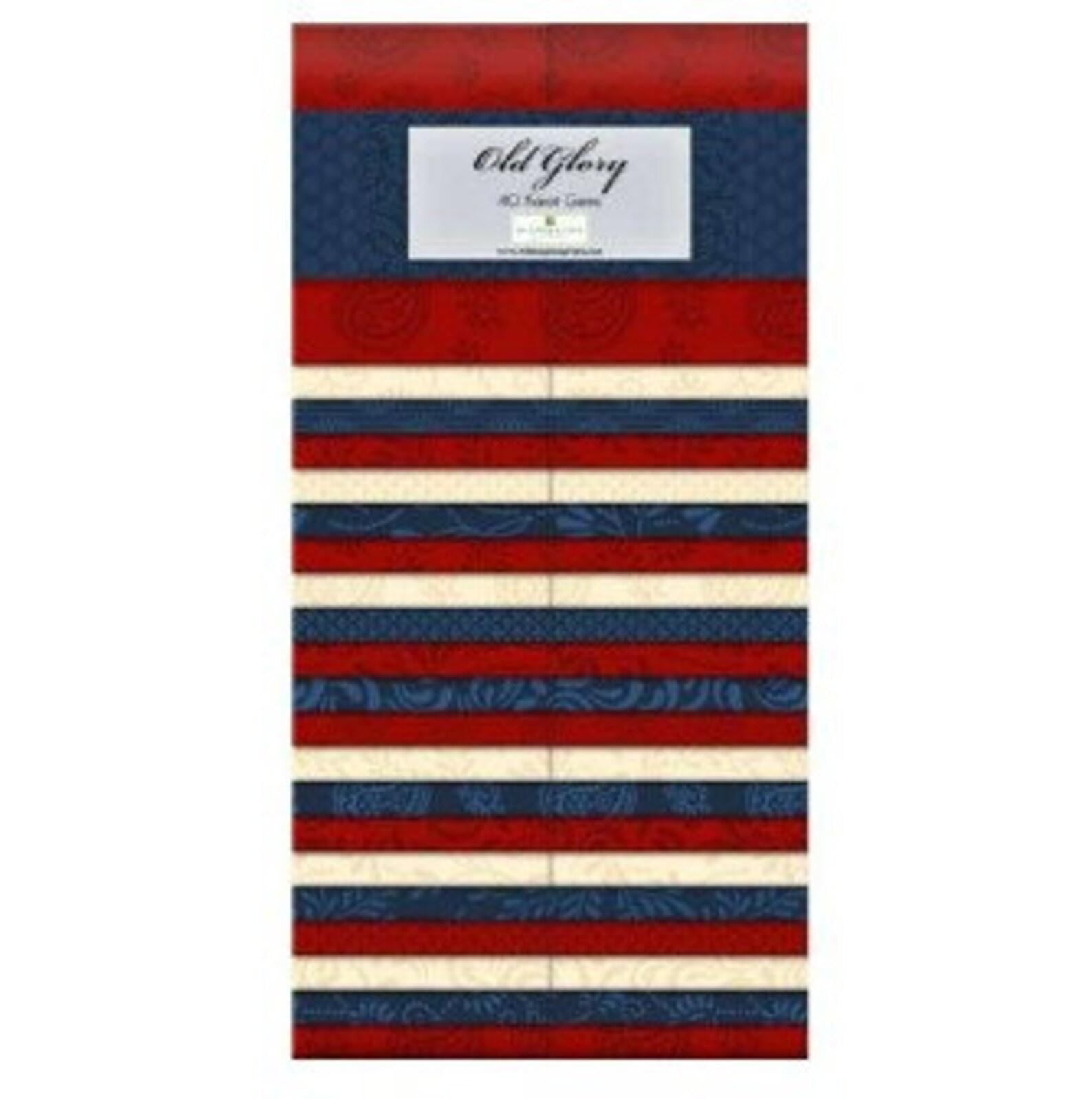 Old Glory Patriotic 40 Karat Gems Fabric Strip Pack - Wilmington Prints Q842-46-842, Red White Blue Fabric Strip Pack, Patriotic Jelly Roll