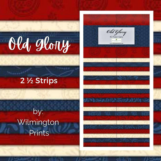 Old Glory Patriotic 40 Karat Gems Fabric Strip Pack - Wilmington Prints Q842-46-842, Red White Blue Fabric Strip Pack, Patriotic Jelly Roll