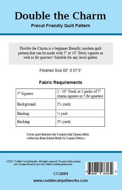 Double the Charm Quilt Pattern Printed Version, Cuddle Cat Quiltworks CCQ084, Modern Quilt Pattern for Charm Squares