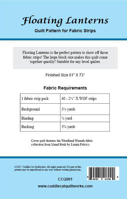 Floating Lanterns Quilt Pattern Printed Version - Cuddle Cat Quiltworks CCQ091, Strip Pack or Jelly Roll Quilt Pattern