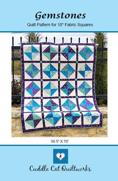 Gemstones Quilt Pattern PDF Version - Cuddle Cat Quiltworks CCQ093, Diamond Quilt Pattern for 10" Squares, Large Block Quilt Pattern