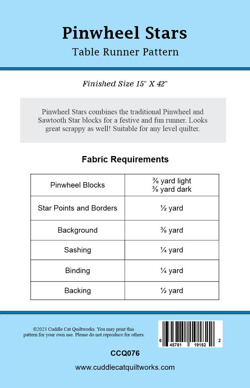 Pinwheel Stars Table Runner Pattern Printed Version CCQ076, Patriotic Stars Table Runner Pattern, Sawtooth Star Table Runner Pattern
