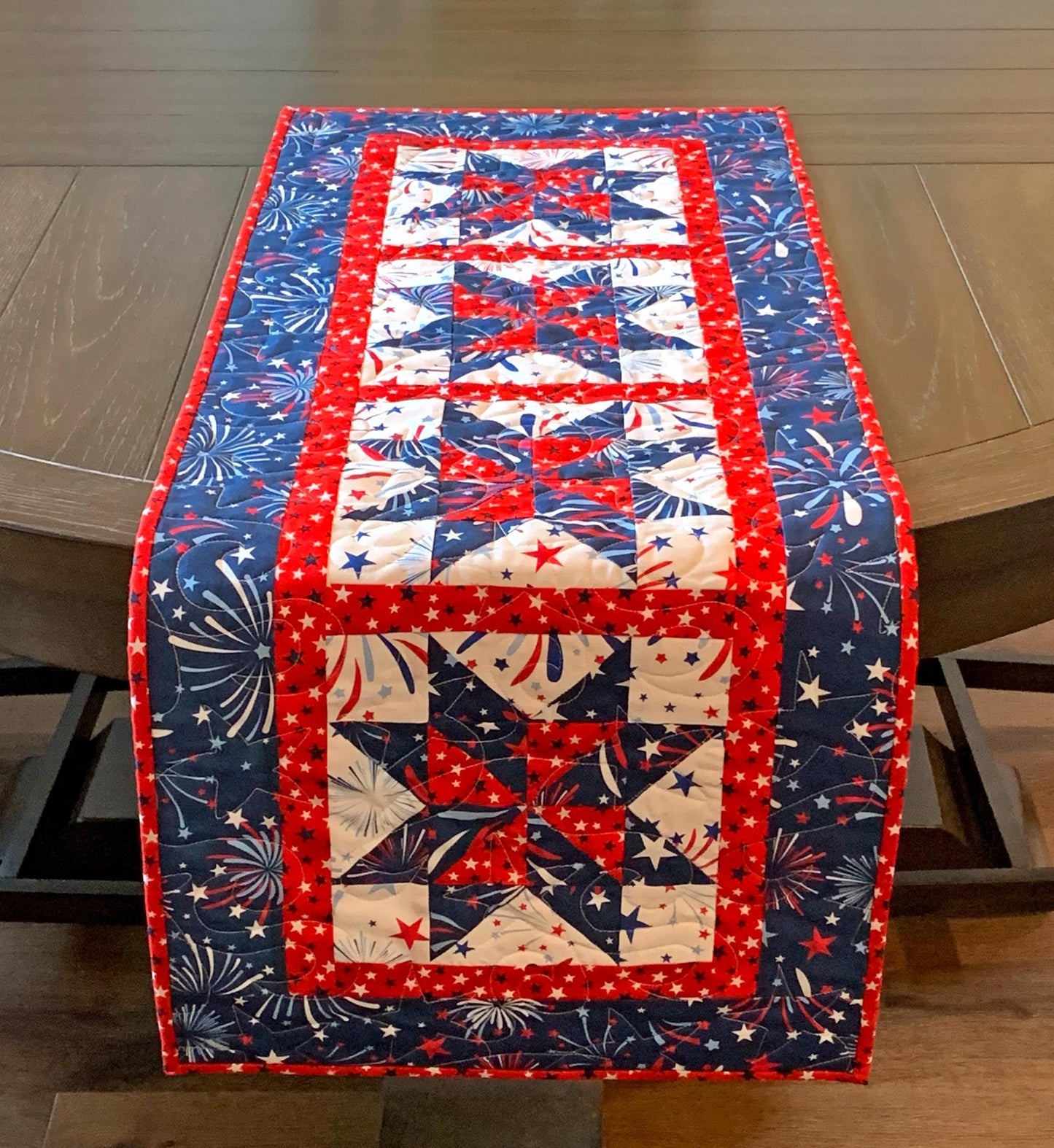 Pinwheel Stars Table Runner Pattern Printed Version CCQ076, Patriotic Stars Table Runner Pattern, Sawtooth Star Table Runner Pattern