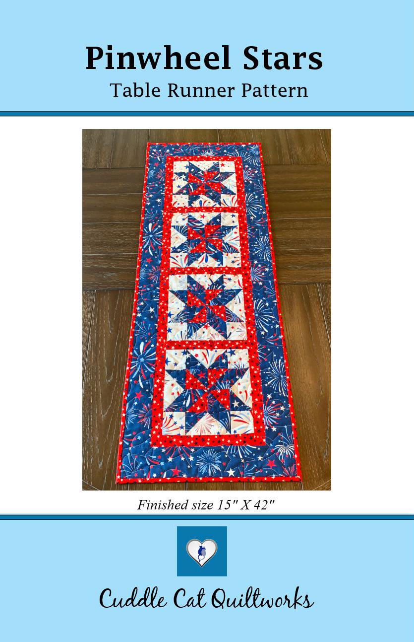 Pinwheel Stars Table Runner Pattern Printed Version CCQ076, Patriotic Stars Table Runner Pattern, Sawtooth Star Table Runner Pattern